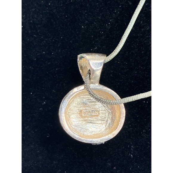 Vintage Roman Purple Stone Silver-Tone Modern Pendant Necklace! - Picture 5 of 8